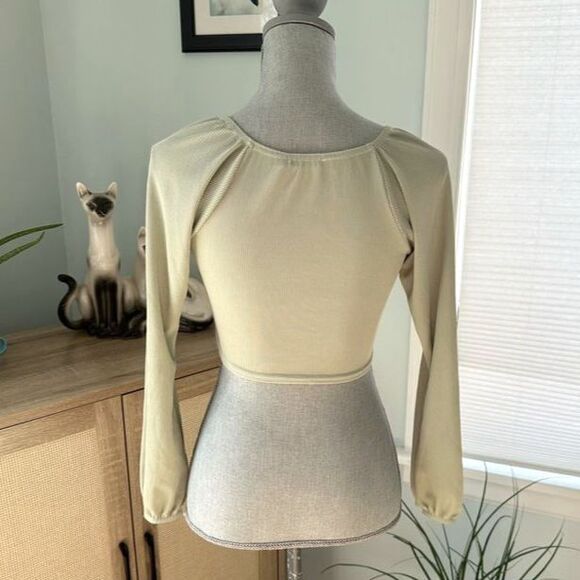 Nasty Gal Sweet On You Light Green Long Sleeve Crop Top Boho Style size 4 - Picture 4 of 10